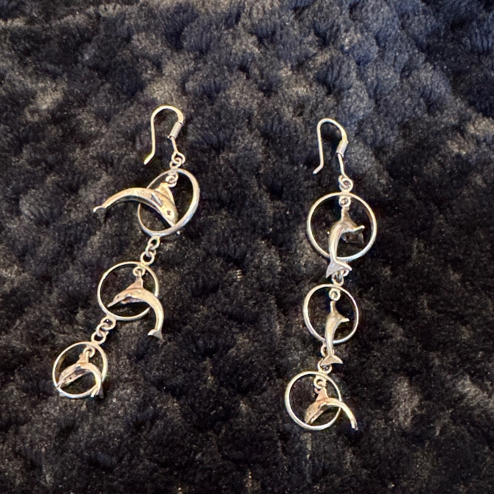 Silver Dolphin Dangle Earrings